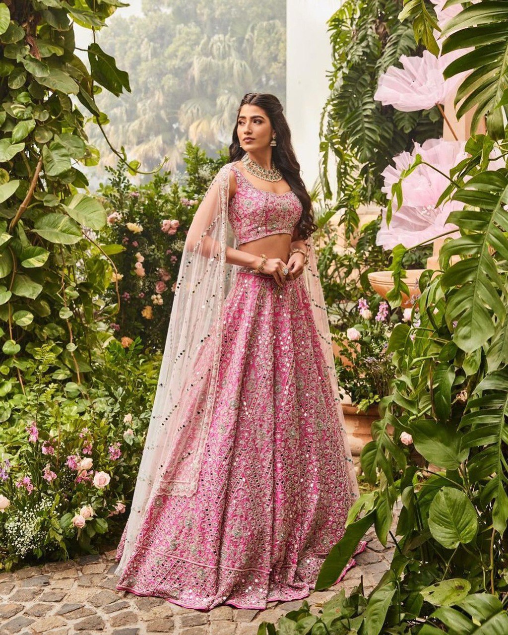 Wedding Wear Pink Color Devsena Silk Lehenga For Bride