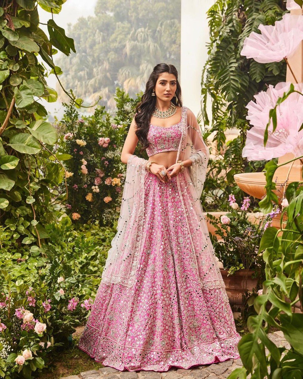 Wedding Wear Pink Color Devsena Silk Lehenga For Bride