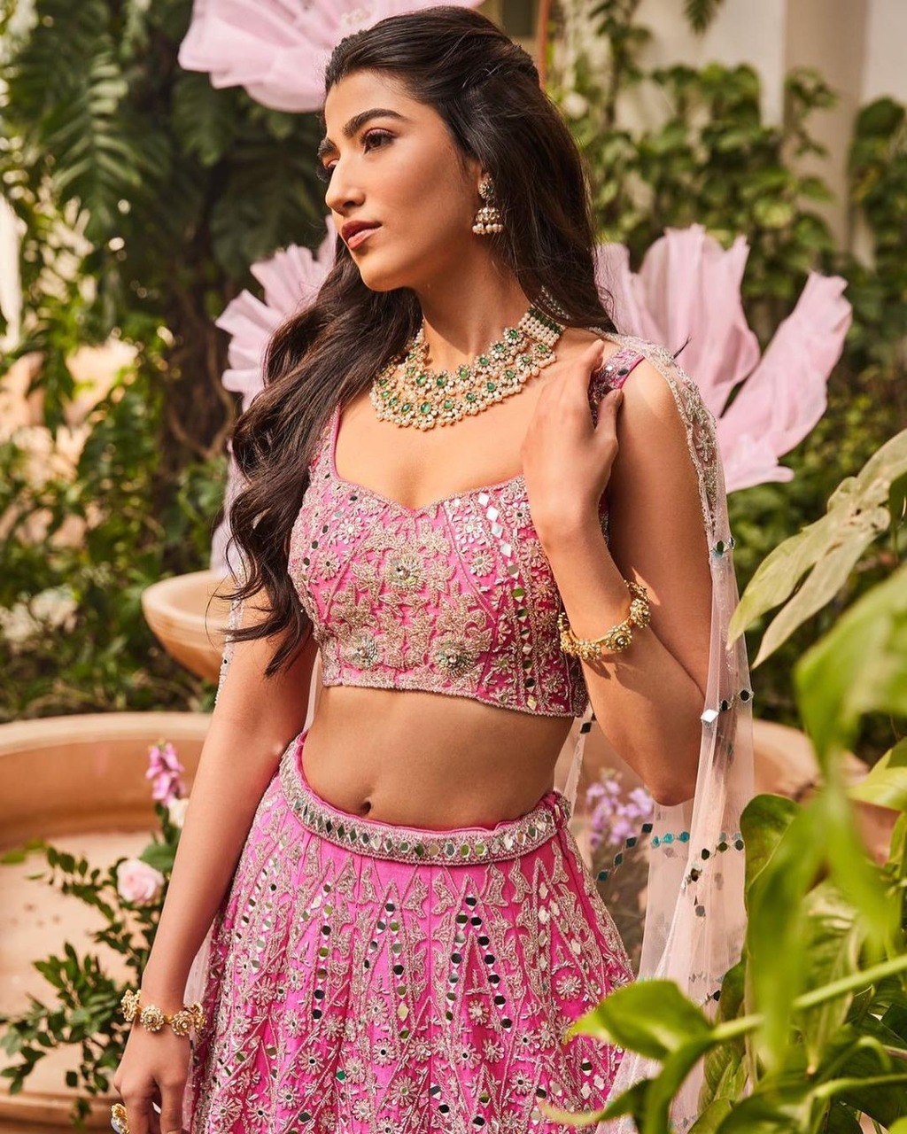 Wedding Wear Pink Color Devsena Silk Lehenga For Bride