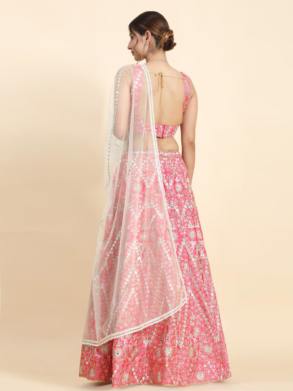 Wedding Wear Pink Color Devsena Silk Lehenga For Bride