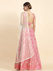 Wedding Wear Pink Color Devsena Silk Lehenga For Bride