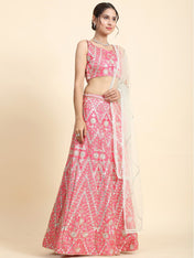 Wedding Wear Pink Color Devsena Silk Lehenga For Bride