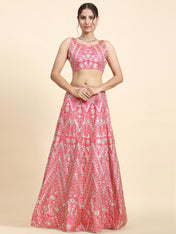 Wedding Wear Pink Color Devsena Silk Lehenga For Bride