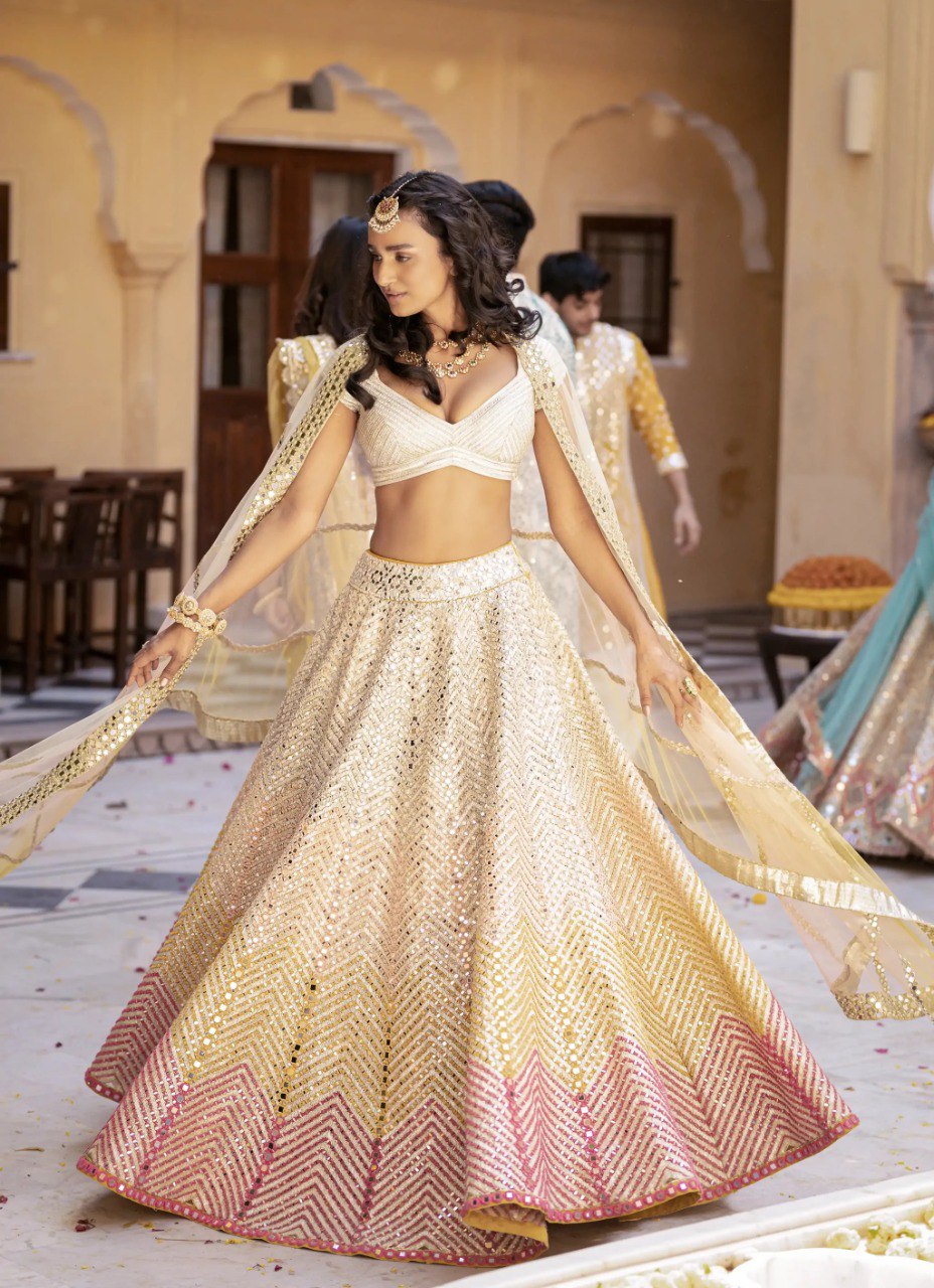 Festival Wear Multi Color Faux Georgette Lehenga For Girls