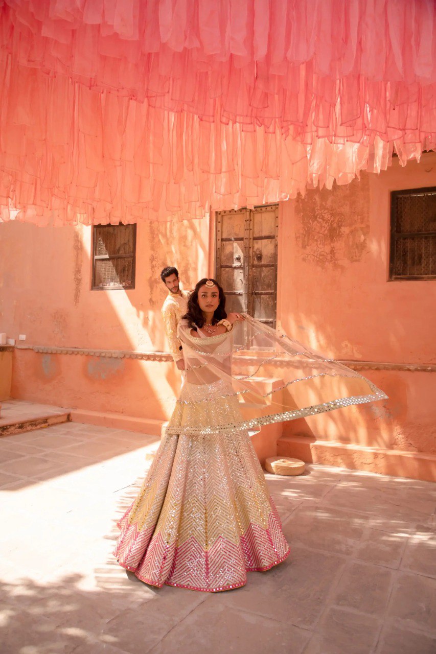 Festival Wear Multi Color Faux Georgette Lehenga For Girls