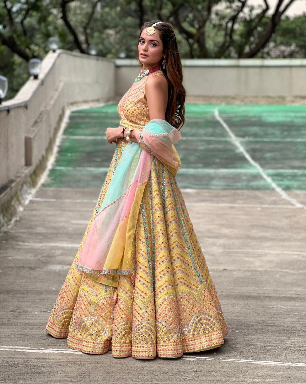 Wedding Wear Yellow Color Dola Silk With Fusing Lehenga For Girls