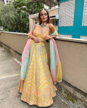 Wedding Wear Yellow Color Dola Silk With Fusing Lehenga For Girls