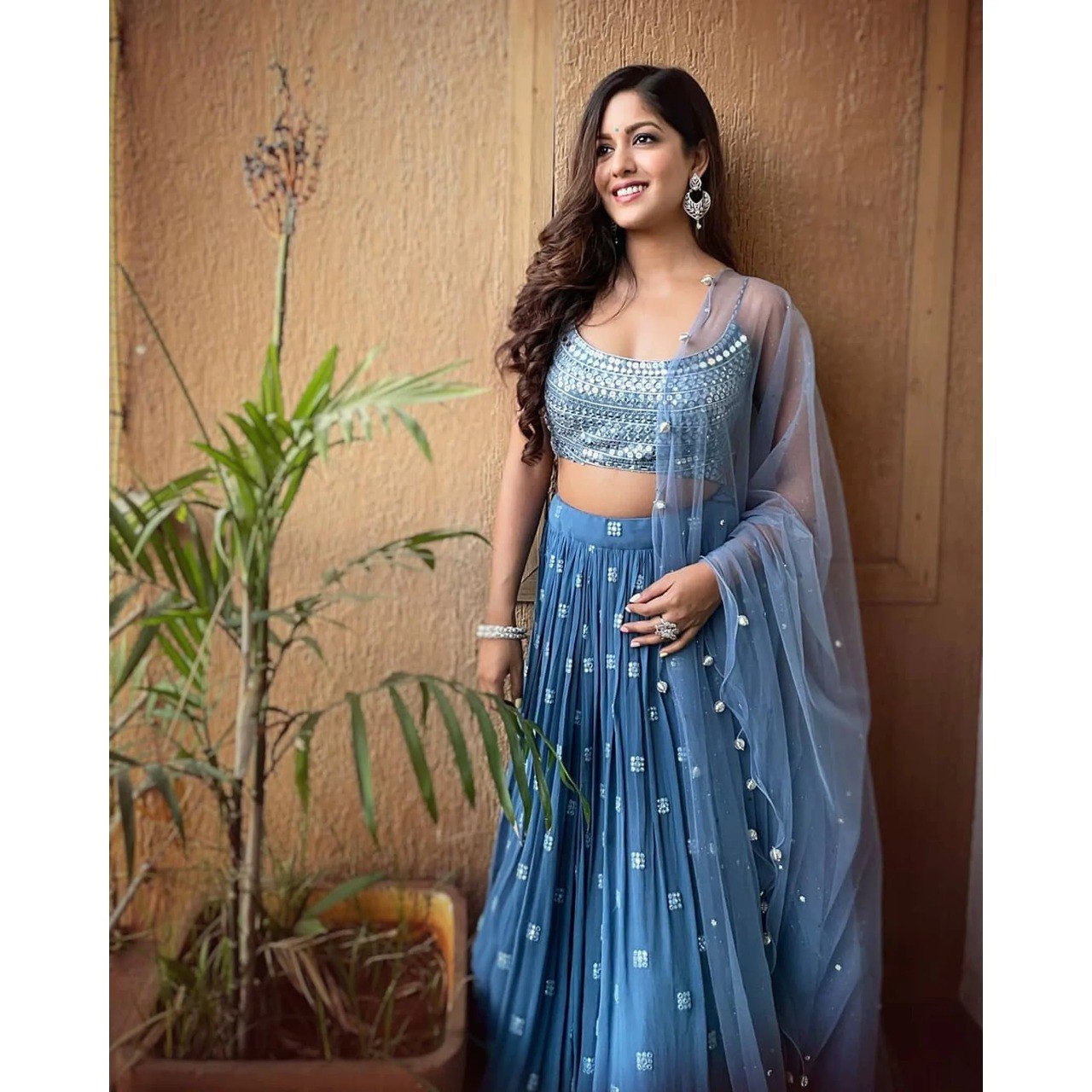Party Wear Blue Color Faux Georgette Lehenga For Girls