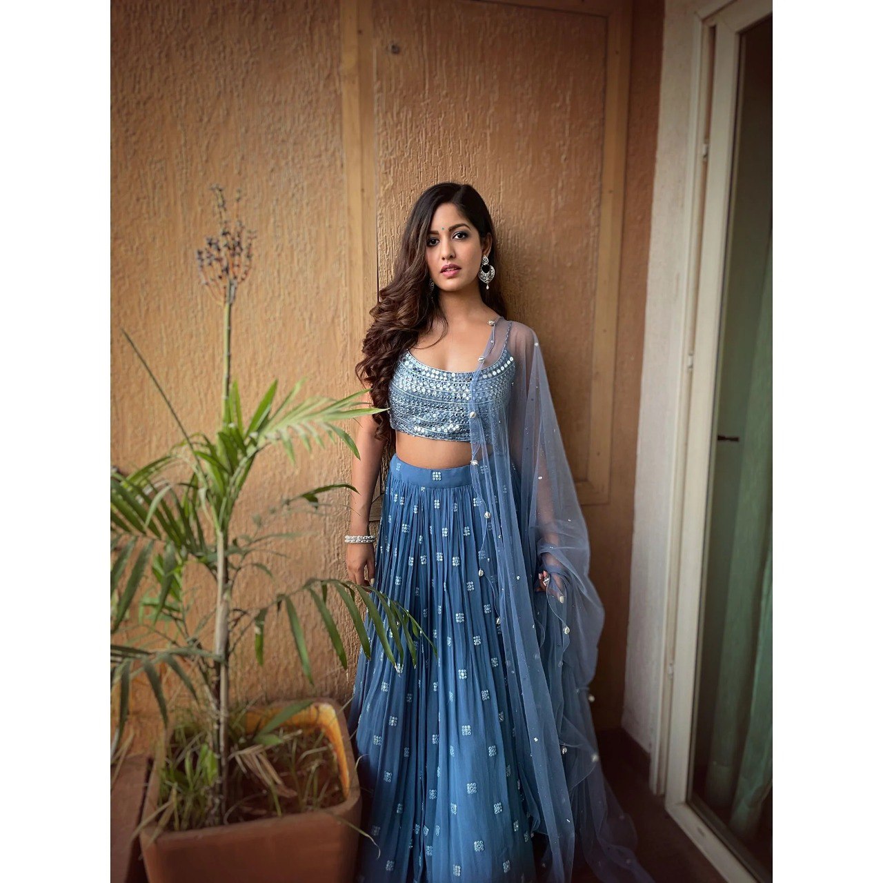 Party Wear Blue Color Faux Georgette Lehenga For Girls
