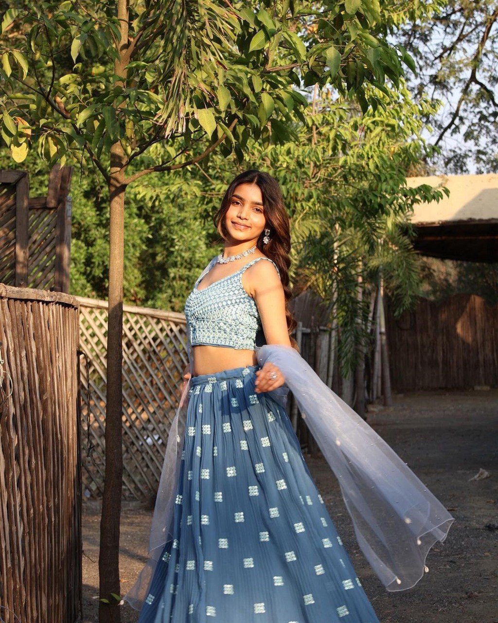 Party Wear Blue Color Faux Georgette Lehenga For Girls
