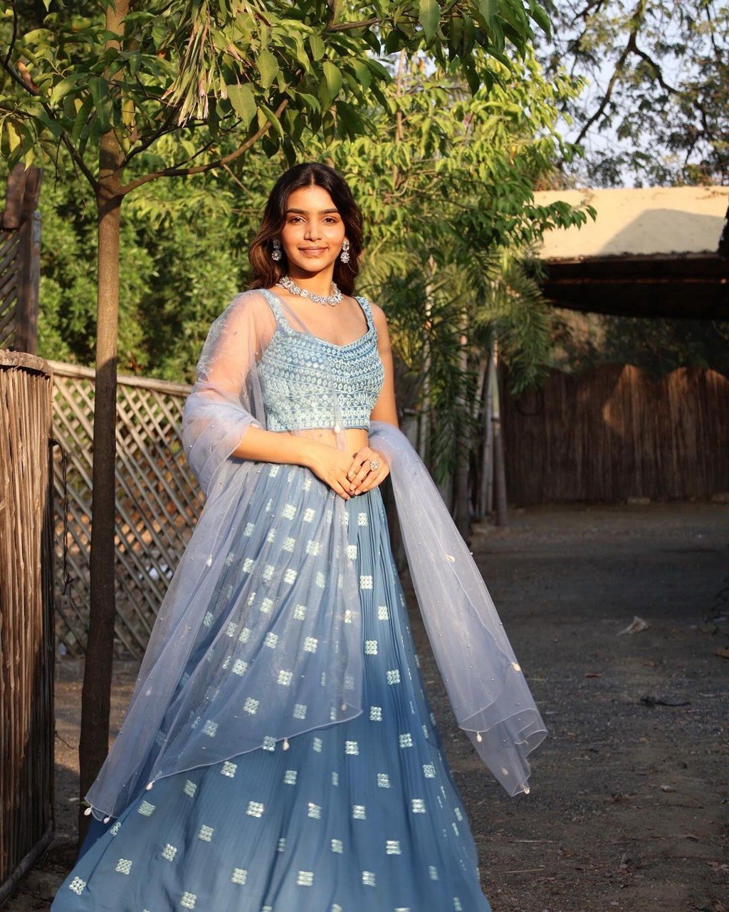 Party Wear Blue Color Faux Georgette Lehenga For Girls