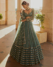 Wedding Wear Green Color Faux Georgette Lehenga For Girls