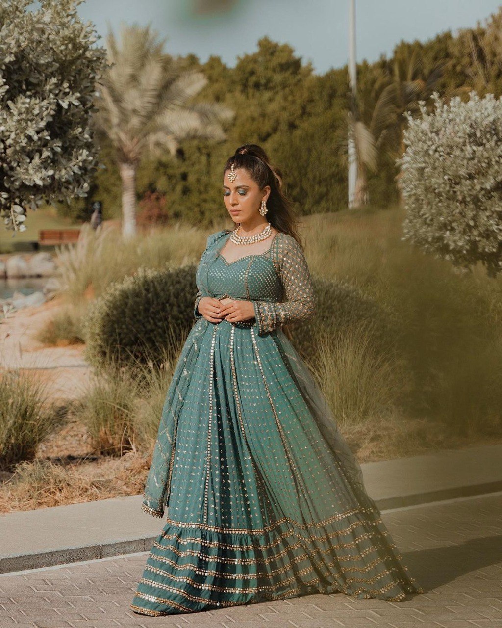 Wedding Wear Green Color Faux Georgette Lehenga For Girls
