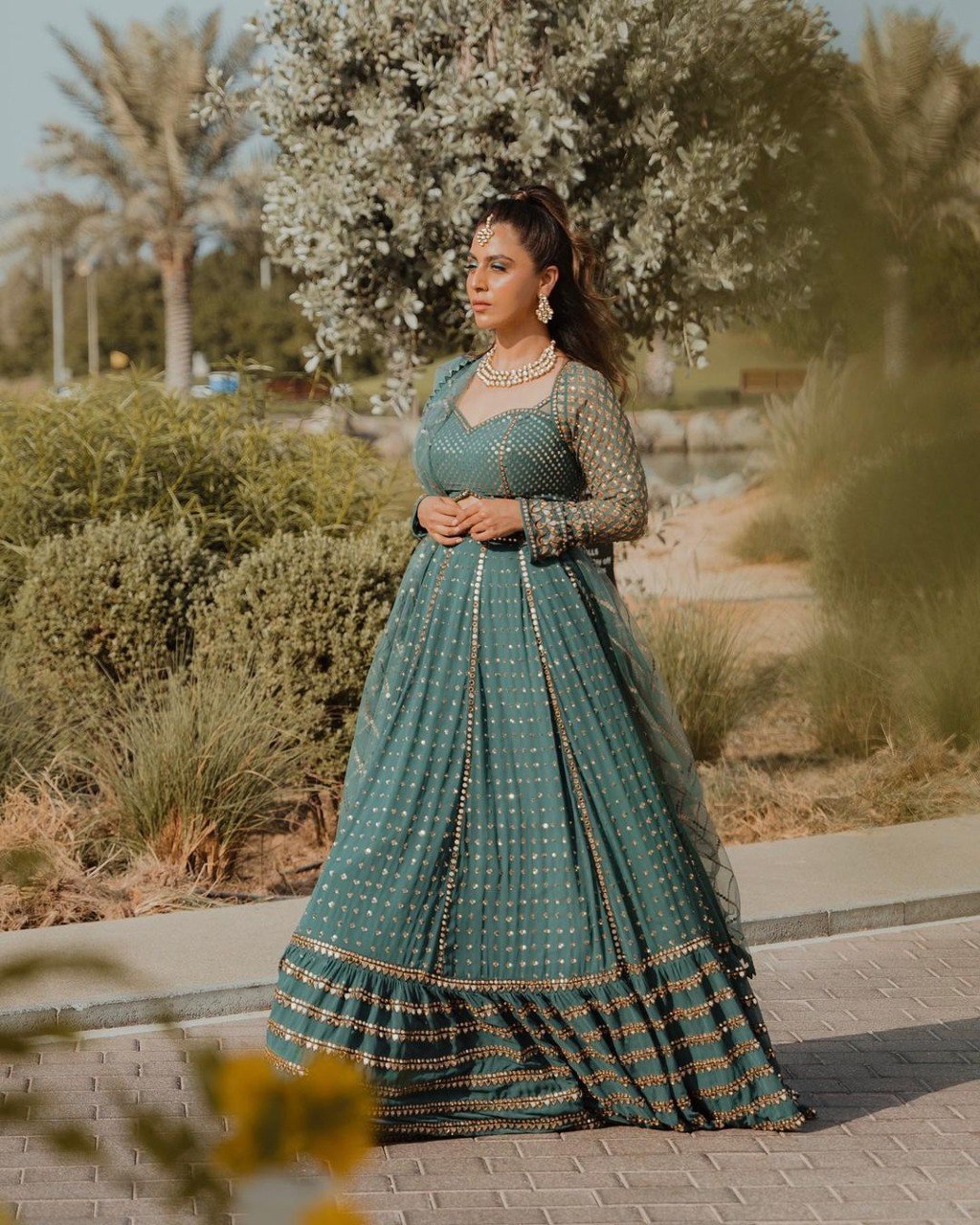 Wedding Wear Green Color Faux Georgette Lehenga For Girls
