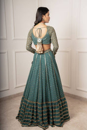 Wedding Wear Green Color Faux Georgette Lehenga For Girls