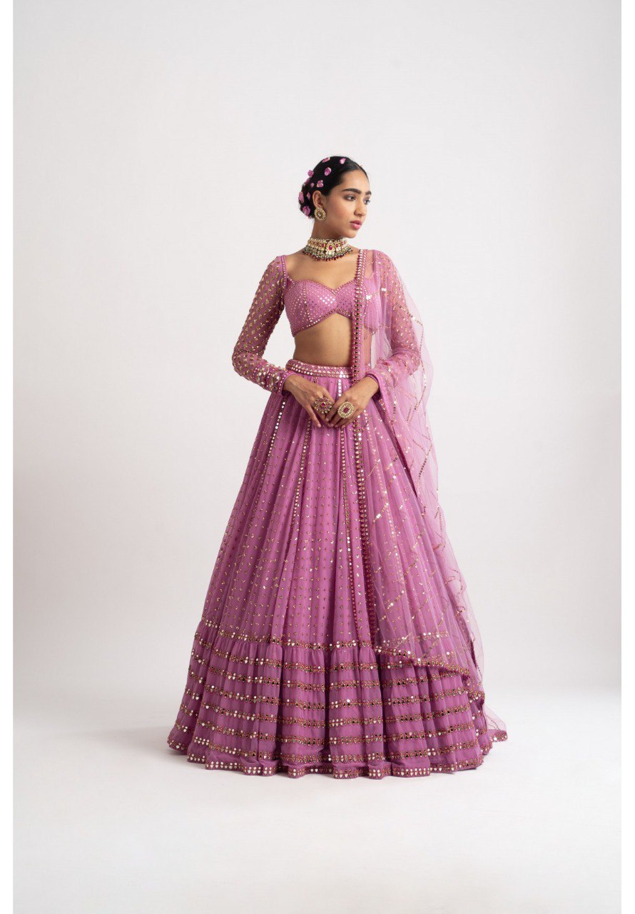 Party Wear Pink Color Faux Georgette Lehenga For Girls