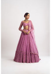 Party Wear Pink Color Faux Georgette Lehenga For Girls