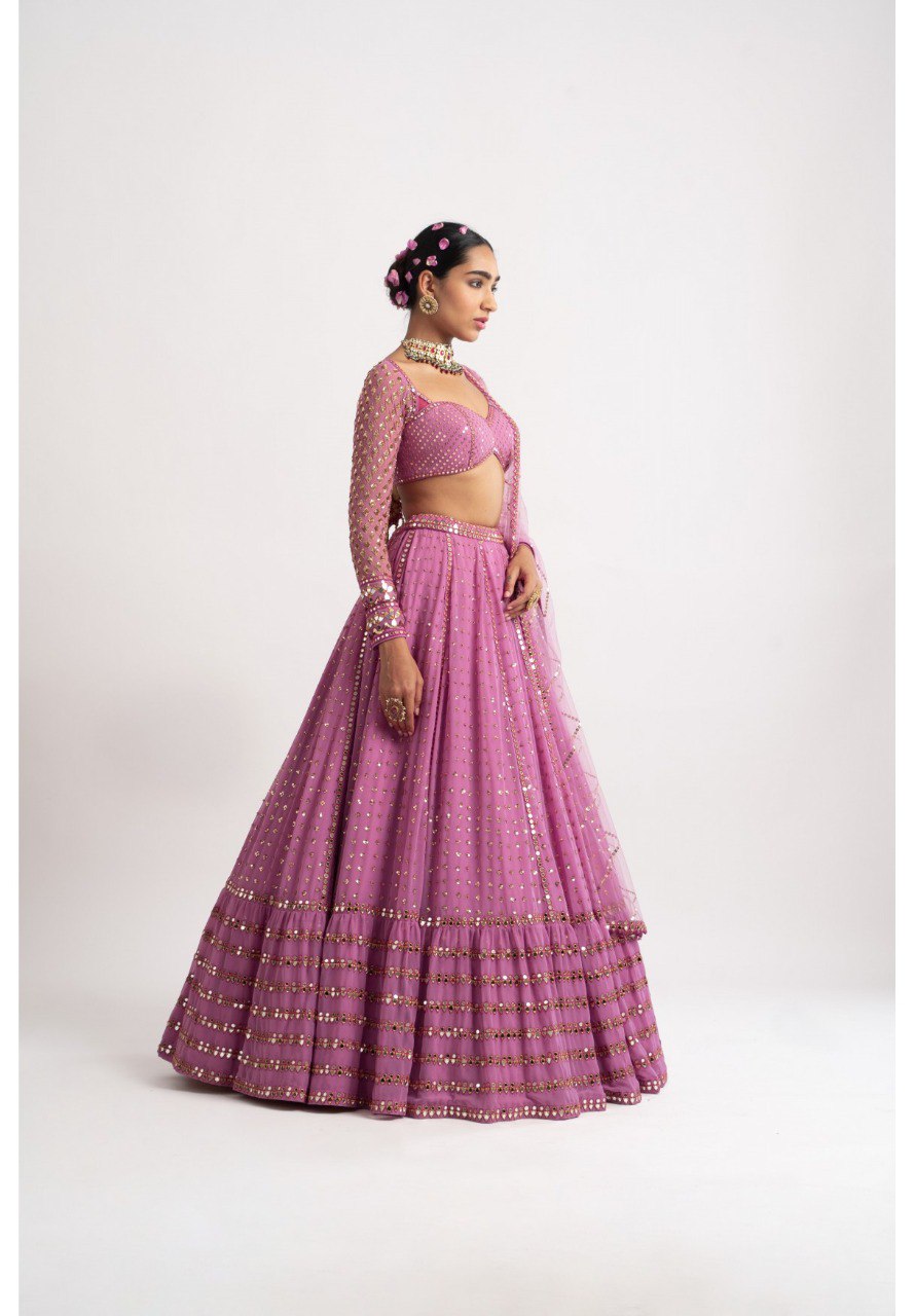 Party Wear Pink Color Faux Georgette Lehenga For Girls