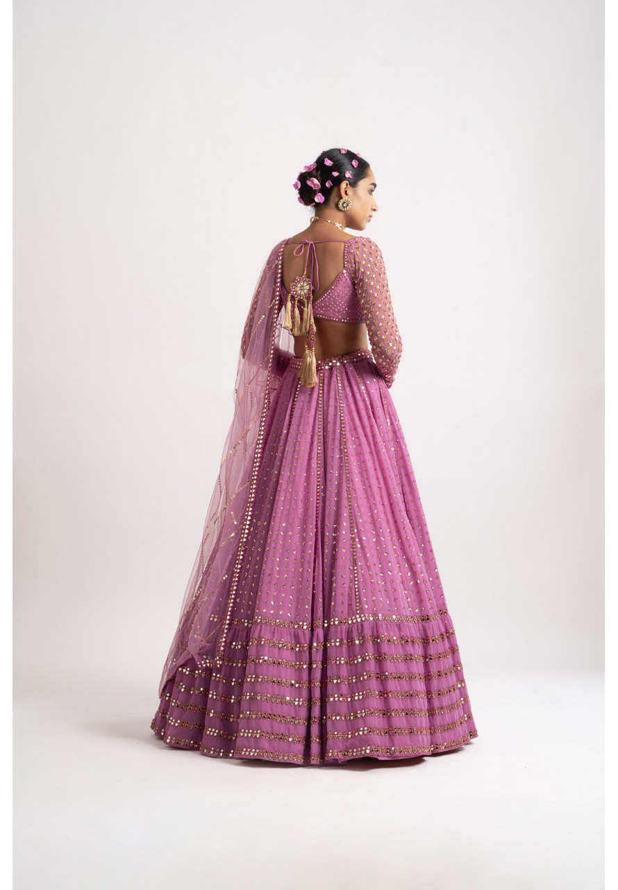 Party Wear Pink Color Faux Georgette Lehenga For Girls