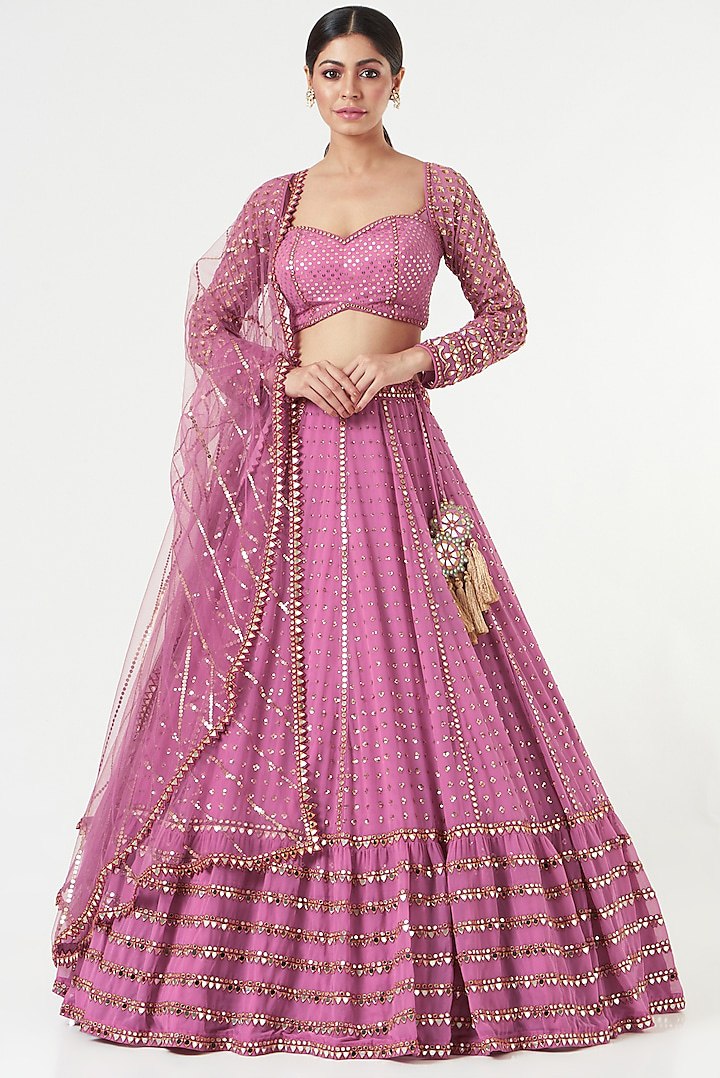 Party Wear Pink Color Faux Georgette Lehenga For Girls