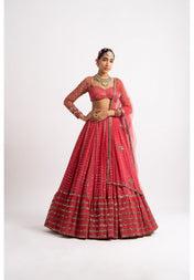 Party Wear Red Color Faux Georgette Lehenga For Women