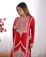 Festival Wear Red Color Pure Vichitra Silk Kurti For Girls