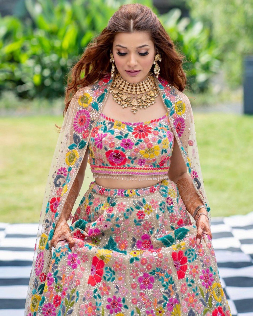 Festival Wear Multi Color Faux Georgette Lehenga For Girls