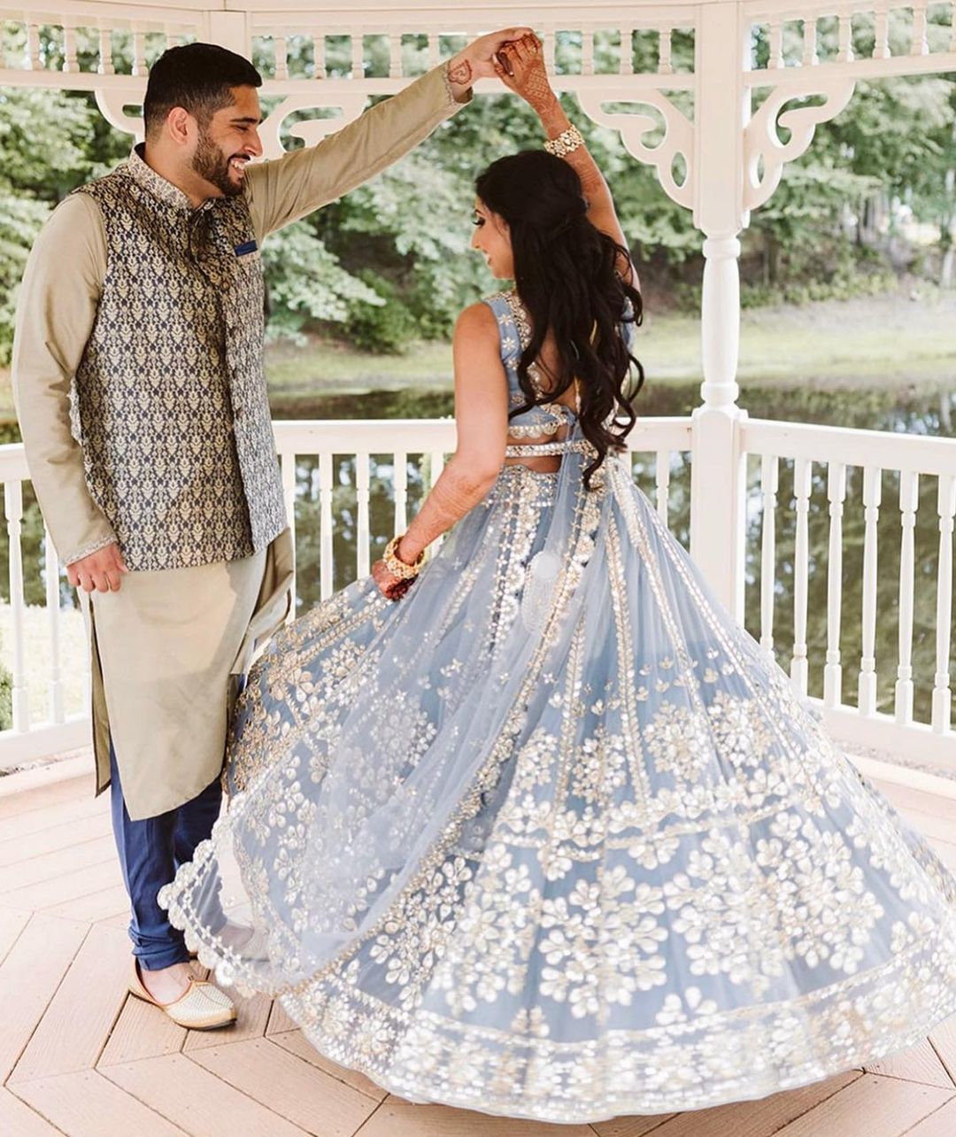 Party Wear Grey Color Net Lehenga For Bride