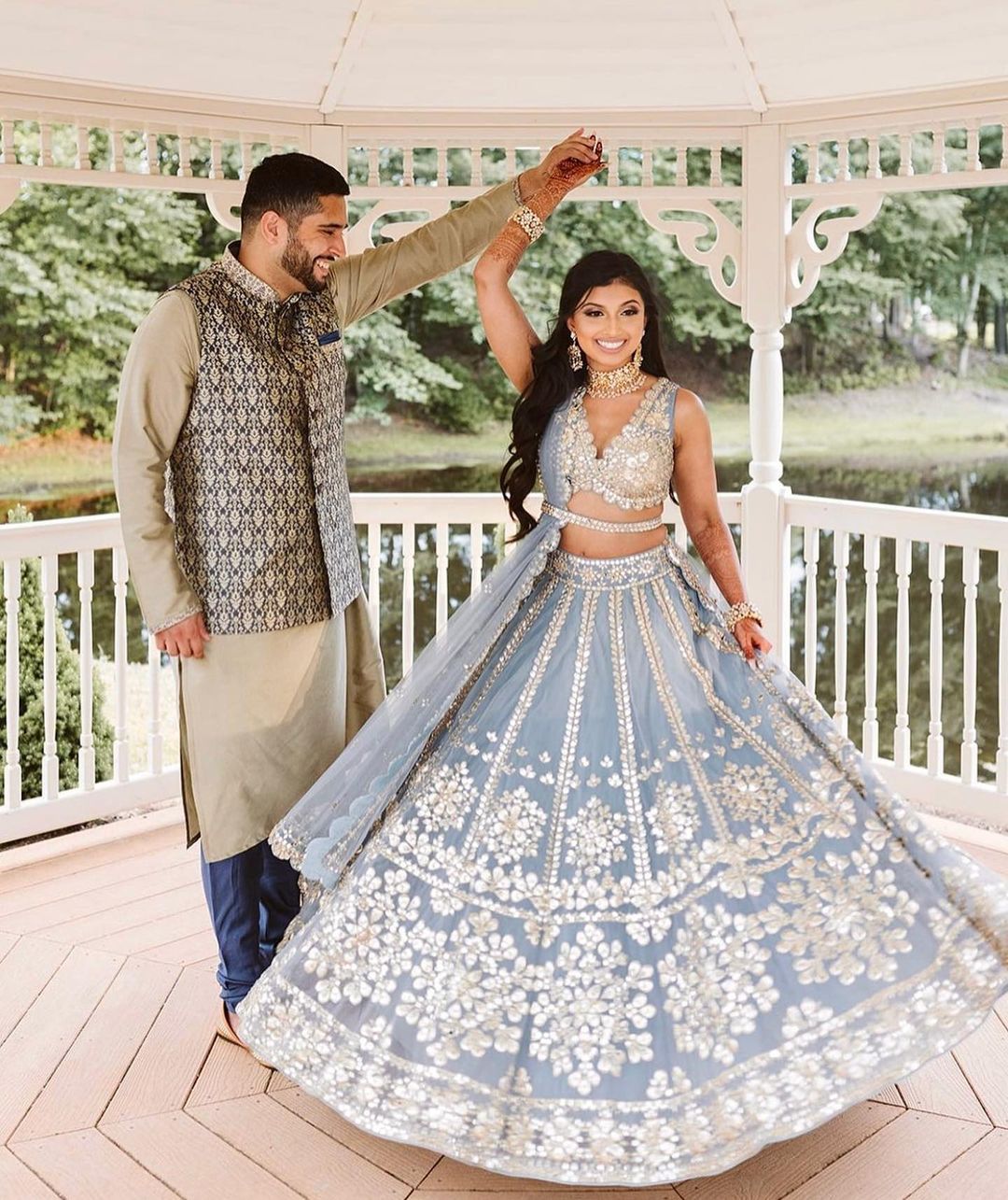Party Wear Grey Color Net Lehenga For Bride