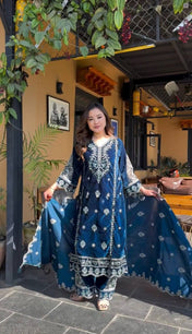 Party Wear Blue Color Viscose Velvet Kurti For Girls