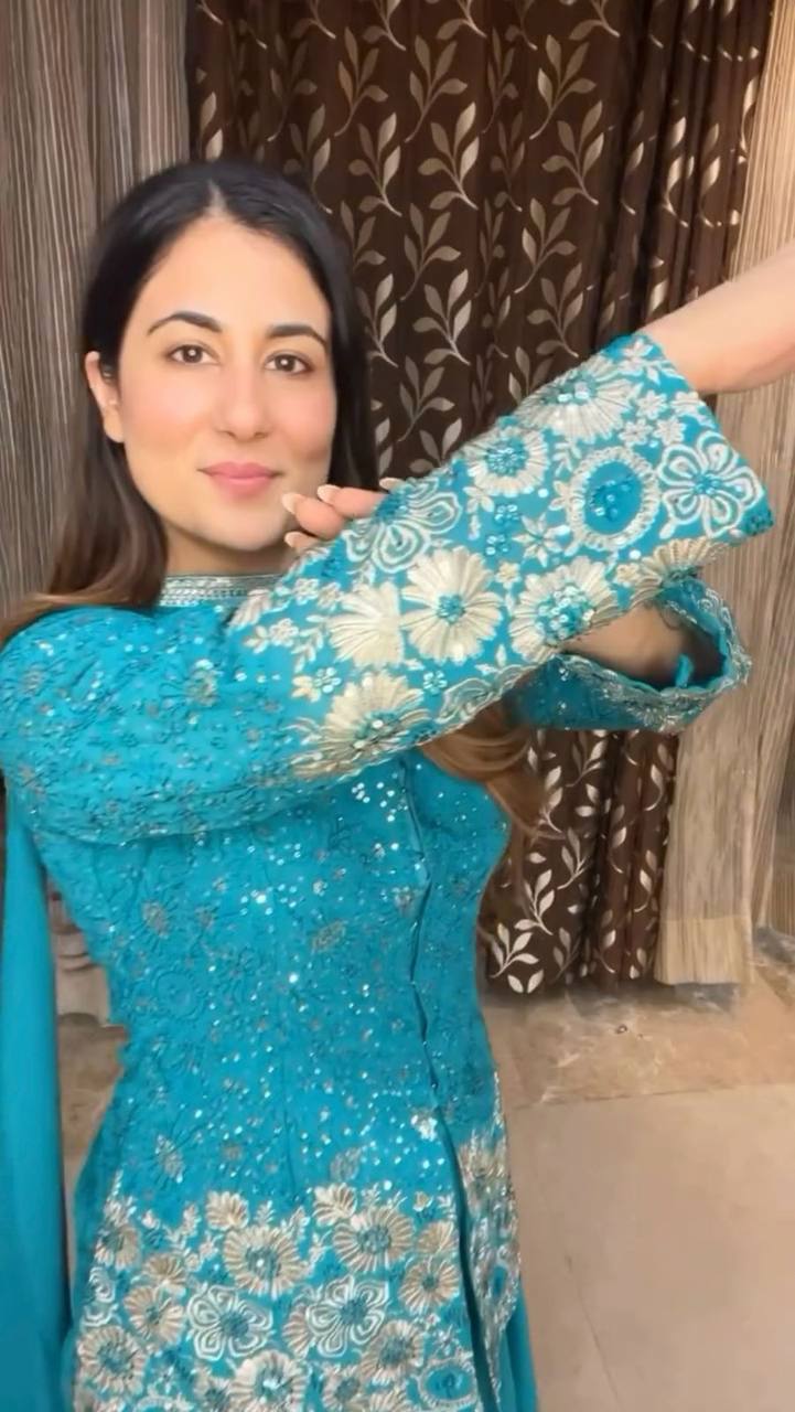 Party Wear Sky Blue Color Georgette Sharara For Girls