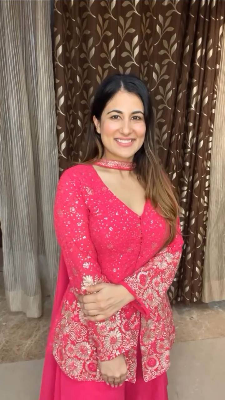 Wedding Wear Pink Color Georgette Sharara For Girls
