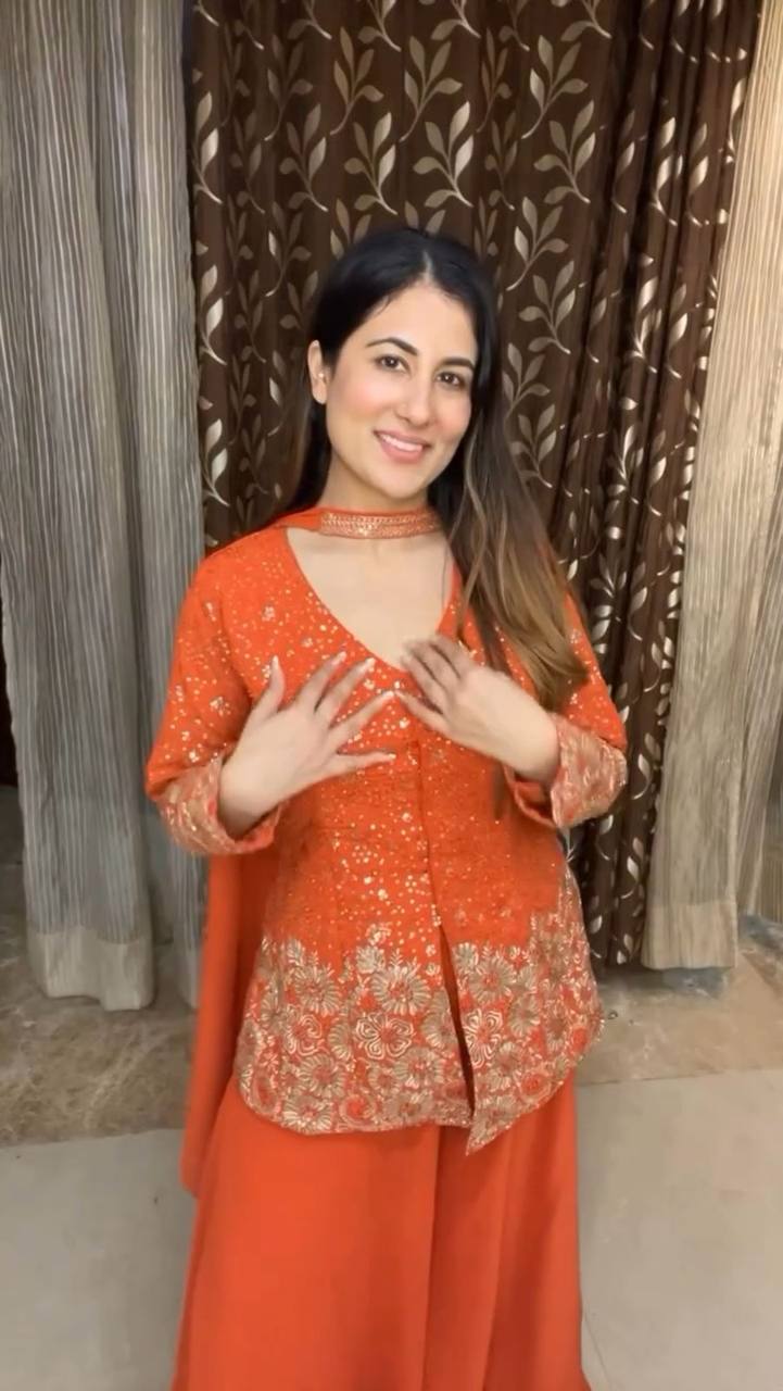 Party Wear Orange Color Georgette Sharara For Women