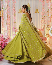 Wedding Wear Green Color Heavy Chinnon Silk Gown For Girls