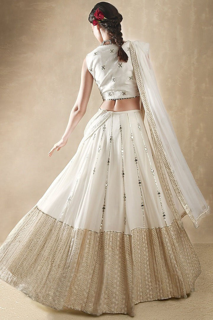Wedding Wear White Color Georgette Lehenga For Girls