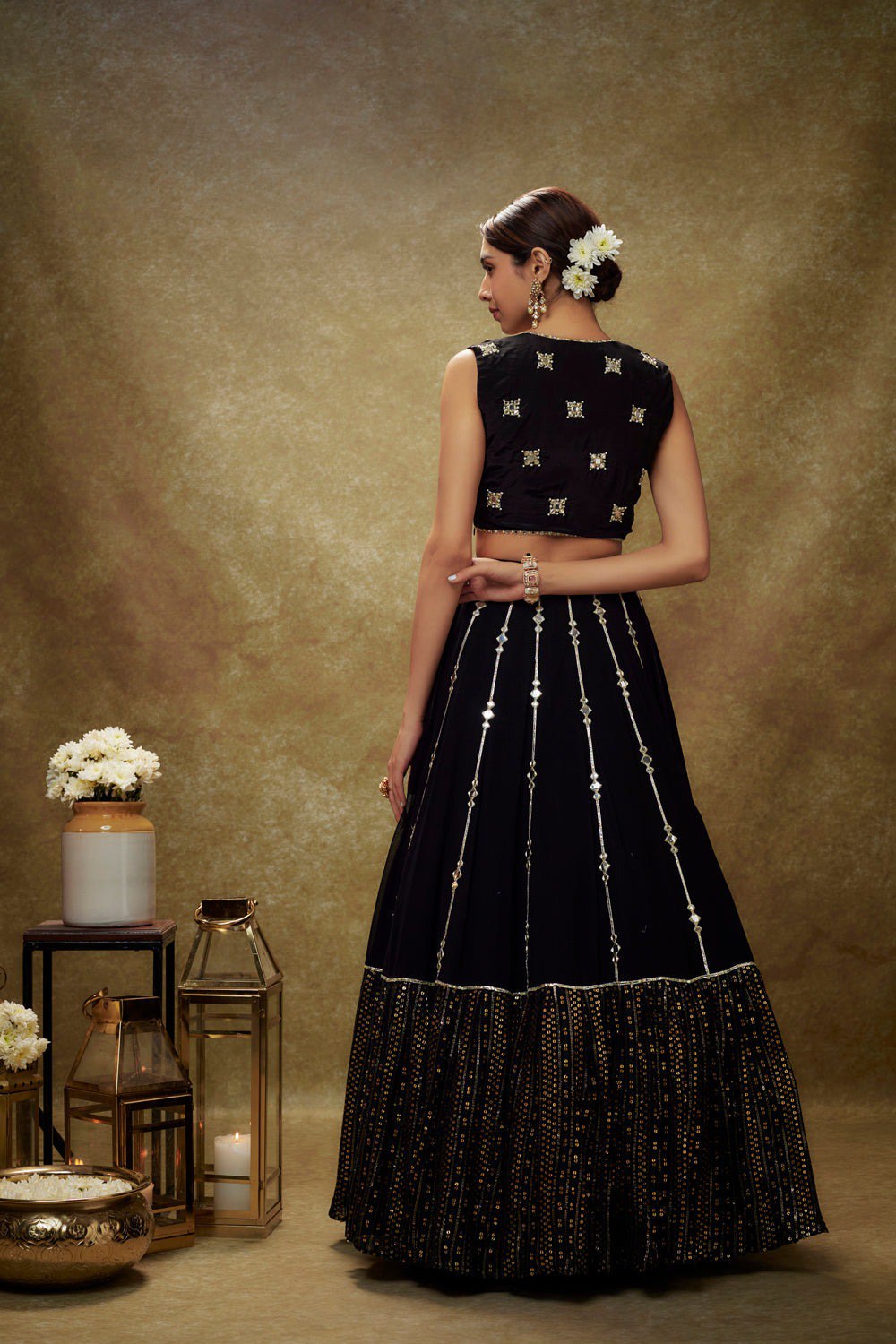 Party Wear Black Color Georgette Lehenga For Wome