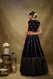 Party Wear Black Color Georgette Lehenga For Wome