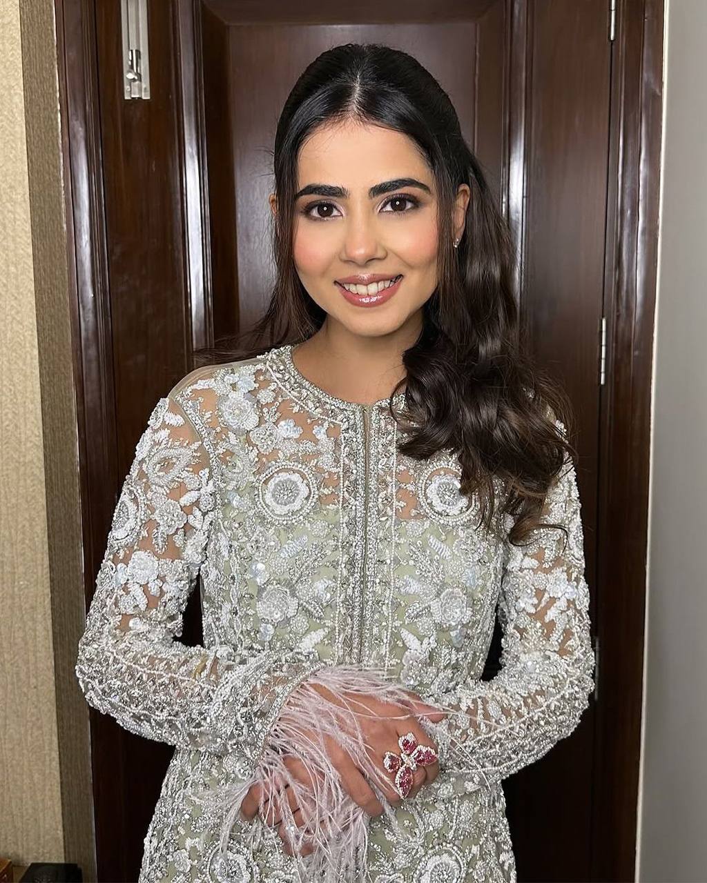 Party Wear Silver Color Micro With Net Embroidery Belt Sharara For Girls