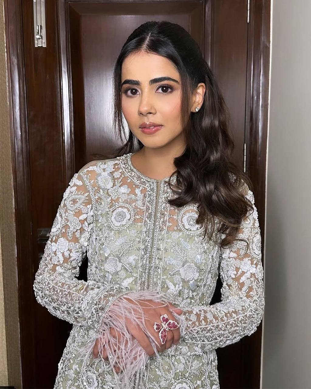 Party Wear Silver Color Micro With Net Embroidery Belt Sharara For Girls