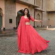 Wedding Wear Gajri Color Georgette Lehenga For Girls