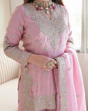 Wedding Wear Pink Color Heavy Chinon Silk Sharara For Girls