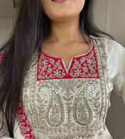 Wedding Wear White Color Pure Chinnon Silk Kurti For Girls