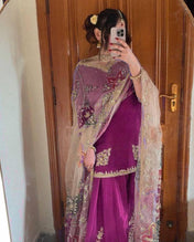 Wedding Wear Purple Color Chinon Silk Sharara For Girls