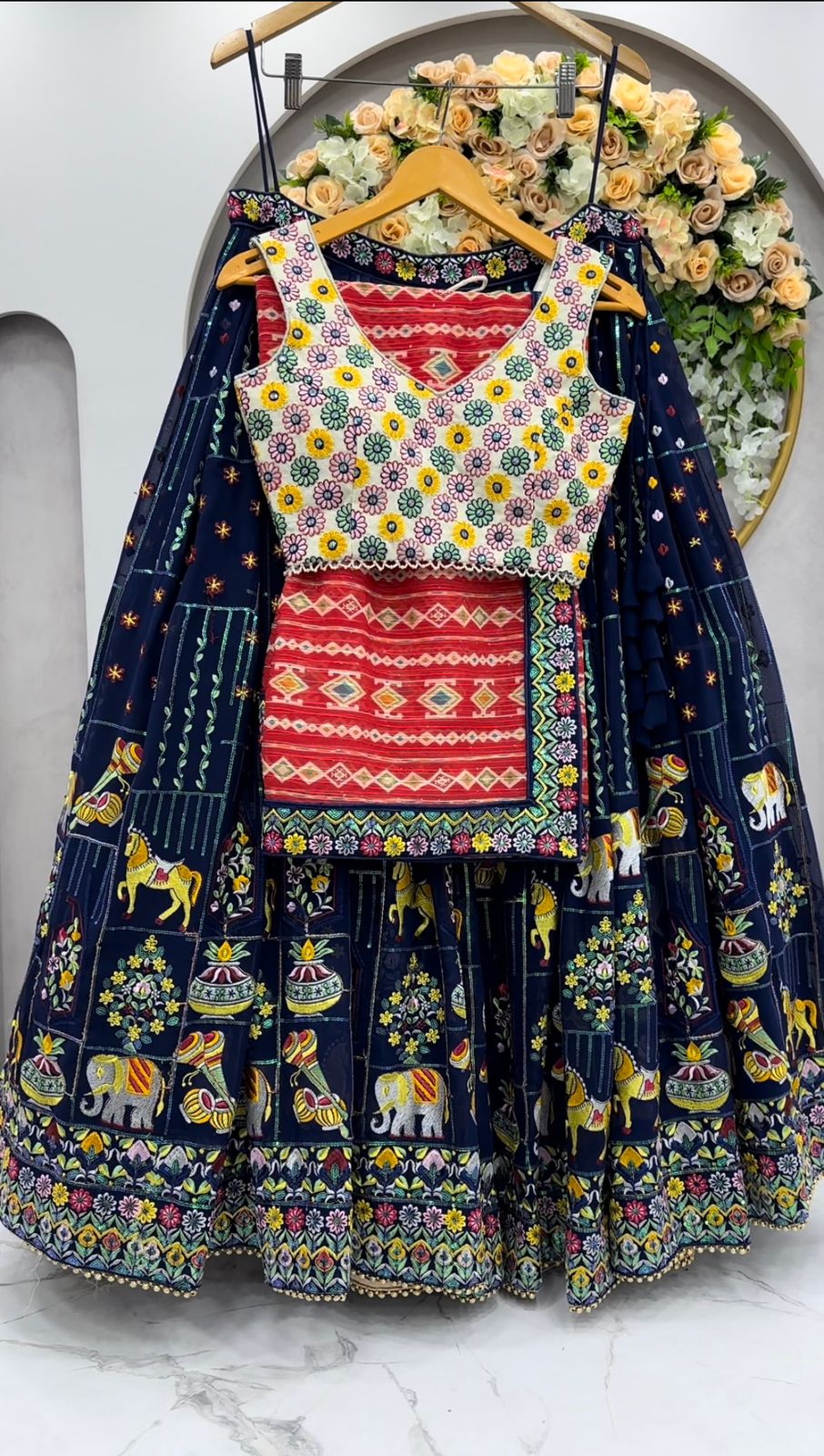 Wedding Wear Multi-Colored Soft Net Lehenga Choli For Girls