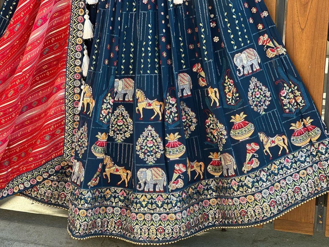 Wedding Wear Multi-Colored Soft Net Lehenga Choli For Girls