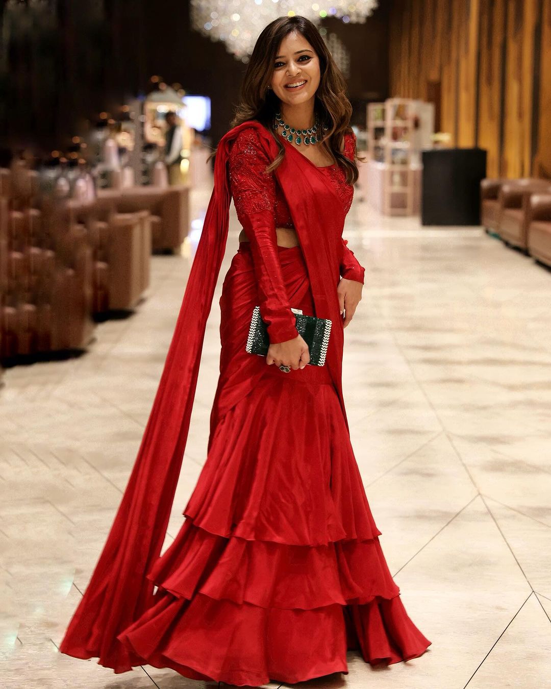 Wedding Wear Red Color Chinon Silk Saree For Women