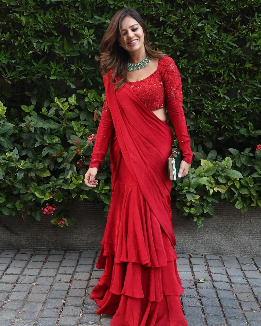 Wedding Wear Red Color Chinon Silk Saree For Women