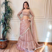 Wedding Wear Baby Pink Color Twil Orgnza Saree For Girls