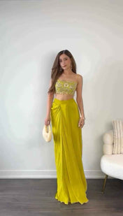 Party Wear Yellow Color Chinon silk Dhoti With Strug Choli for girls