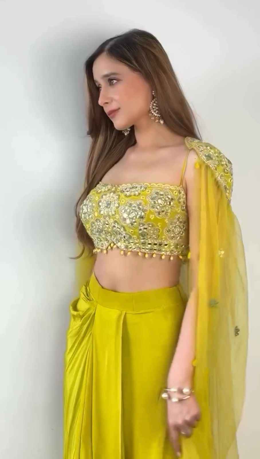 Party Wear Yellow Color Chinon silk Dhoti With Strug Choli for girls